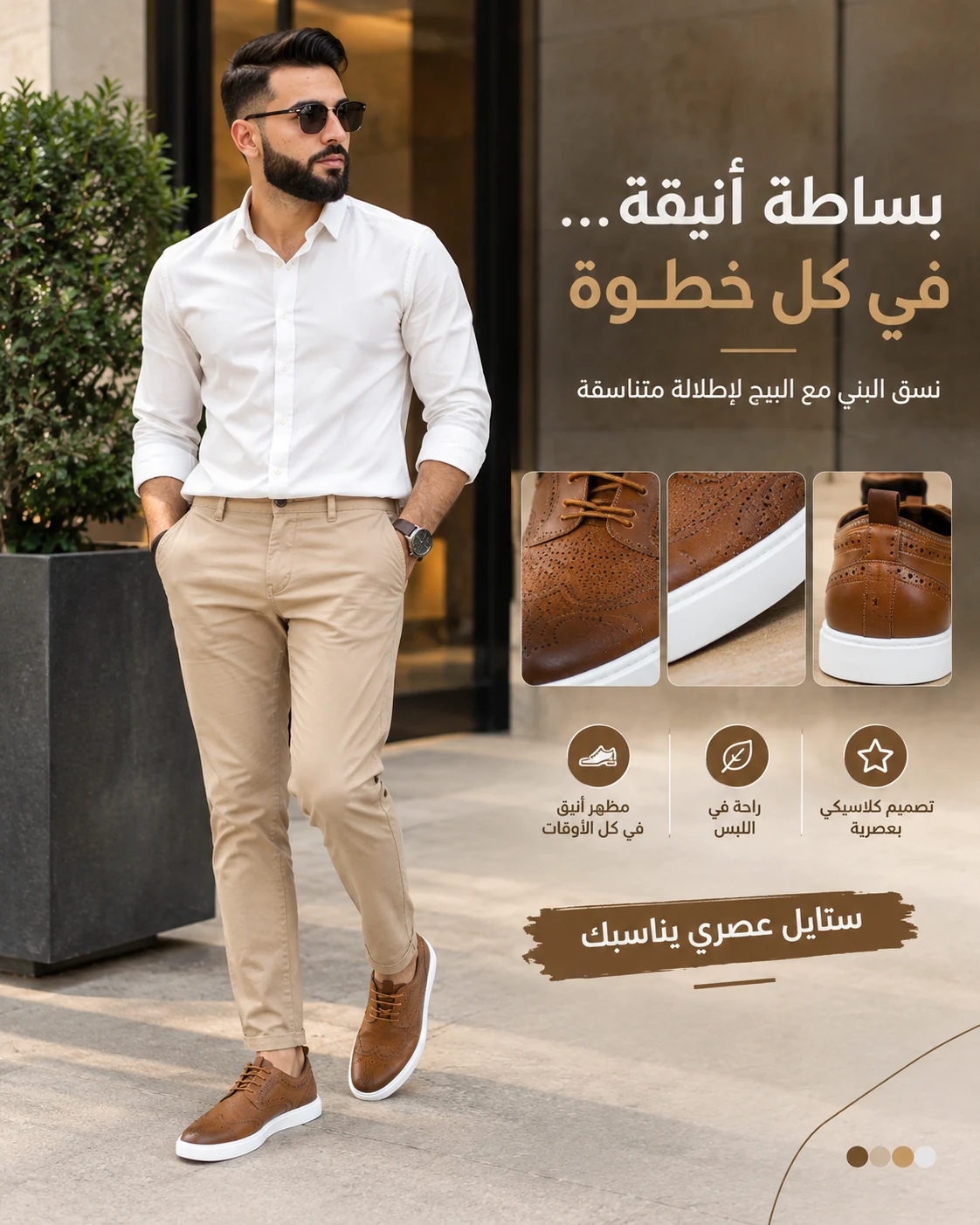 بساطة أنيقة في كل خطوة — الحذاء مع الشينو البيج